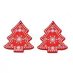 Christmas Theme Spray Painted Wood Pendants, Single-Sided Printed, Christmas Tree with Snowflake, Red, 50x43x2.5mm, Hole: 2mm