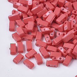 2-Loch-Glasperlen, gummierten Stil, Rechteck, indian red, 4.5~5.5x2x2~2.5 mm, Bohrung: 0.5~0.8 mm