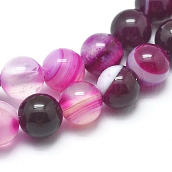 Chapelets de perles en agate à rayures naturelles/agates à bandes, teints et chauffée, ronde, fuchsia, 8mm, Trou: 1mm, Environ 46 pcs/chapelet, 14.9 pouce (38 cm)