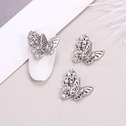 Butterfly Brass Micro Pave Clear Cubic Zirconia Cabochons, Nail Art Studs, Nail Art Decoration Accessories, Platinum, 15x13.5x4mm