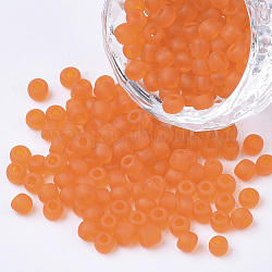 Perles de rocaille en verre, couleurs mates, ronde, orange, taille: environ 3mm de diamètre, Trou: 1 mm, environ 2222 pcs/100 g