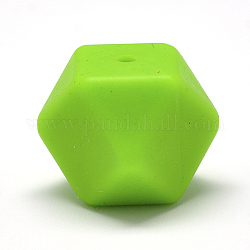 Food Grade Eco-Friendly Silicone Beads, Chewing Beads For Teethers, DIY Nursing Necklaces Making, Faceted Cube, Lawn Green, 17x17x17mm, Hole: 2mm