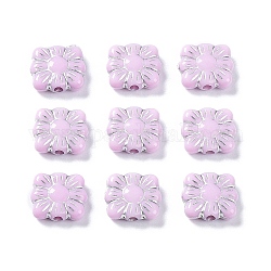 Perles acryliques opaques, métal enlacée, carré avec motif de fleurs, perle rose, 9.5~10x10.5~11x3.5mm, Trou: 1.6mm, environ 1990 pcs/500 g