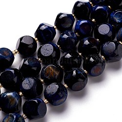 Natürlicher blauer Tigerauge-Perlenstrang, mit Glasperlen, sechsseitige Himmelswürfel, 13.5~14x13.5~14x13.5~14 mm, Bohrung: 0.5 mm, ca. 13 Stk. / Strang, 8.17'' (20.75 cm)