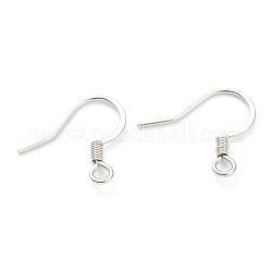 316 Surgical Stainless Steel Earring Hooks, Ear Wire, with Horizontal Loop, Stainless Steel Color, 15mm, Hole: 2mm, 22 Gauge, Pin: 0.6mm