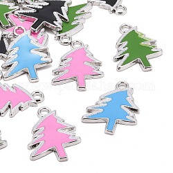 Alloy Enamel Pendants, Lead Free and Cadmium Free, Christmas Tree, Platinum Color, Mixed Color, 26x19x2mm