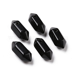 Natürliche Obsidian-Anhänger mit zwei Endstücken, facettierter Kugelanhänger, 18.5~20x8~9x8~9 mm, Bohrung: 1.5 mm