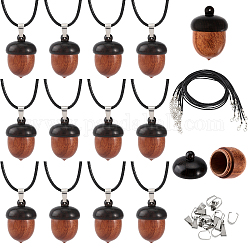 Chgcraft 12 Uds colgantes de bellota de madera de ébano desconectables, con cordón de imitación de cuero 12pcs, para el collar, negro, colgante: 3.1x2.2cm, agujero: 1.4 mm, cordón de cuero: 450mm