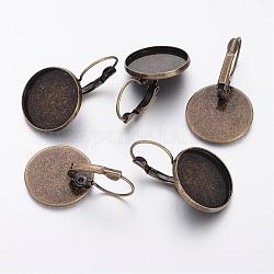 Antik Bronze Messing Leverback Ohrring Zubehör passen für Cabochons, 20x32 mm, flache runde Schale: 18 mm