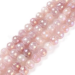 Perle rotonde naturali di quarzo fragola elettrolitico, sfaccettato, 8mm, Foro: 1.2 mm, circa 48pcs/filo, 15.35'' (39 cm)