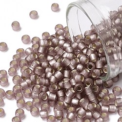 Cuentas de semillas redondas toho, Abalorios de la semilla japonés, (26f) amatista clara escarcha forrada en plata, 8/0, 3mm, agujero: 1 mm, aproximamente 220 unidades / 10 g