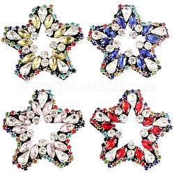 Gorgecraft 4 pièces 4 couleurs étoiles strass appliques, coudre des accessoires de décoration, couleur mixte, 48x52x6mm, 1 pc / couleur