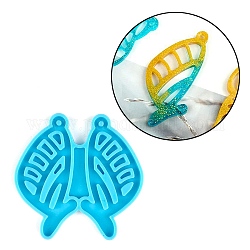Butterfly Pendants Silicone Molds, Resin Casting Molds, for UV Resin, Epoxy Resin Jewelry Making, Sky Blue, 59x60x4mm, Hole: 2mm, Inner Diameter: 56x27mm
