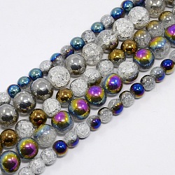 Round Half Electroplate Crackle Quartz Beads Strands, Synthetic, Mixed Color, 10mm, Hole: 1mm, about 43pcs/strand, 15.3 inch