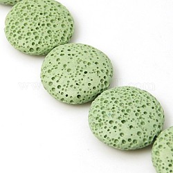 Fili di perle di roccia lavica naturale, tinto, rotondo e piatto, verde mare scuro, 21x6mm, Foro: 1 mm