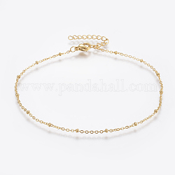 Bracelets de cheville en 304 acier inoxydable, avec fermoir pince de homard, perles rondes et chaînes de câbles, or, 9 pouce (230 mm), 1.5mm