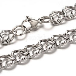 Collares de cadena trenzados de 304 acero inoxidable, con broches de langosta, facetados, color acero inoxidable, 19.68 pulgada (50 cm), 9mm