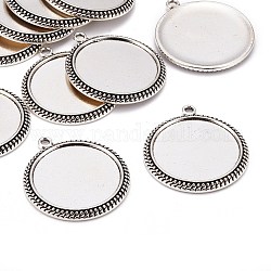 Tibetan Style Pendants Cabochon Settings, Cadmium Free & Nickel Free & Lead Free, Flat Round, Antique Silver, 31x3mm, Hole: 2mm, Tray: 25mm