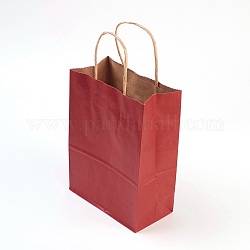 Pure Color Kraft Paper Bags, with Handles, Gift Bags, Shopping Bags, Rectangle, FireBrick, 21x15x8cm