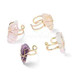 Круглые необработанные натуральные драгоценные камни, обернутые проволокой, открытые кольца-манжеты для девушек и женщин, золотые украшения из латуни, размер США 6 (16.5 мм)
