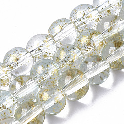 Chapelets de perles en verre peinte par pulvérisation transparent, avec une feuille d'or, ronde, clair, 6~7mm, Trou: 1.2~1.5mm, Environ 65~67 pcs/chapelet, 14.76 pouce ~ 15.12 pouces (37.5~38.4 cm)