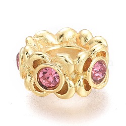 Perles de zircone cubique micro pave en Laiton, rondelle, véritable 18k plaqué or, rose, 8.5x4.5mm, Trou: 3.5mm