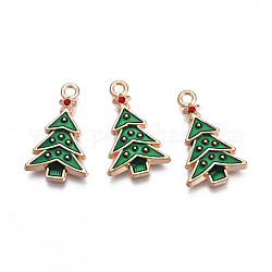 Noël pendentifs émail en alliage, sans cadmium et sans plomb, or clair, arbre de Noël, verte, 22.5x13.5x2.5mm, Trou: 1.8mm