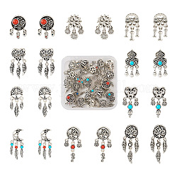 Kissitty 20Pcs 10 Styles Tibetan Style Alloy European Dangle Charms, Large Hole Pendants, with Synthetic Turquoise Beads, Heart & Moon & Paw Print, Mixed Shapes, Antique Silver, 18~30x10.5~12x7~12mm, Hole: 4.4~4.7mm, 2pcs/style