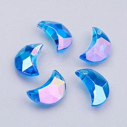Charms de acrílico transparente, color de ab chapado, luna, facetados, azul, 11x7x4mm, agujero: 0.5 mm