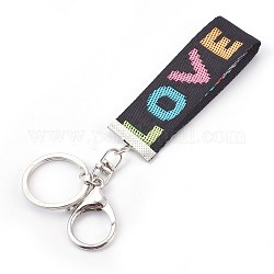 Porte-clés en nylon, avec alliage homard fermoirs pince, porte-clés et chaîne en fer, platine, noir, 144~153mm
