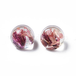 Translucent Acrylic Cabochons, with Dried Flower, Round, Pale Violet Red, 10x9mm