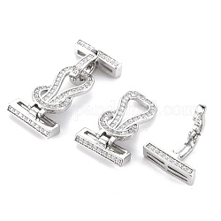 Brass Micro Pave Clear Cubic Zirconia Fold Over Clasps, Nickel Free, Real Platinum Plated, Knot: 22.5x14.5x5mm, Clasp: 12x14.5x7mm
