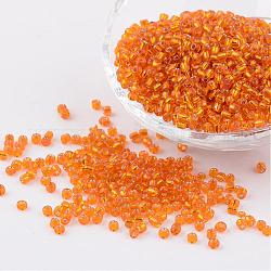 8/0 Glass Seed Beads, Silver Lined Round Hole, Round, Orange Red, 3mm, Hole: 1mm, about 1097pcs/50g