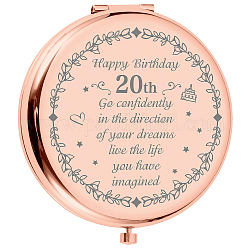Creatcabin 1pc miroir de personnalisation en acier inoxydable, plat rond, avec pochette en velours rectangle 1pc, motif sur le thème anniversaire, or rose, miroir: 7x6.5cm