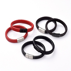 Bracelets unisexes armure de cordon en cuir, avec fermoirs magnétiques en 304 acier inoxydable, couleur mixte, 8-1/4 pouce (21 cm), 12x6mm