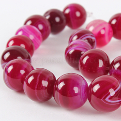 Natural Banded Agate Round Bead Strands, Dyed, Fuchsia, 12mm, Hole: 1mm, about 33pcs/strand, 15.35 inch