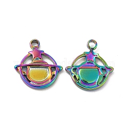 Ion Plating(IP) 304 Stainless Steel Pendants, Planet with Star Charm, Rainbow Color, 16x15x2mm, Hole: 1.8mm