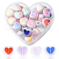 32 pièces 4 couleurs placage uv arc-en-ciel perles acryliques irisées, cœur, couleur mixte, 12.5x15x8mm, Trou: 3.7mm, 8 pcs / couleur