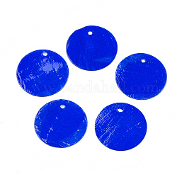 スプレー塗装カピスシェルペンダント  フラットラウンド  ブルー  20x0.5mm  穴：1.4mm