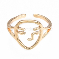Brass Abstract Face Open Cuff Ring, Hollow Chunky Ring for Women, Nickel Free, Real 18K Gold Plated, US Size 6(16.5mm)