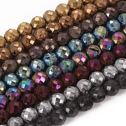 Electroplate Natural Druzy Geode Quartz Crystal Beads Strands, Faceted, Round, Mixed Color, 6mm, Hole: 1.4mm, about 73pcs/strand, 14.9~15.3 inch(38~39cm)