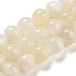 Bianco naturale perline pietra di luna fili, grado ab, tondo, bianco, 8mm, Foro: 1 mm, su 49 pz / strand.