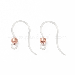 Transparent Resin Earring Hooks, with 316 Stainless Steel Round Beads and Horizontal Loop, Rose Gold, 16x12x3mm, Hole: 1.2mm, 21 Gauge, Pin: 0.7mm