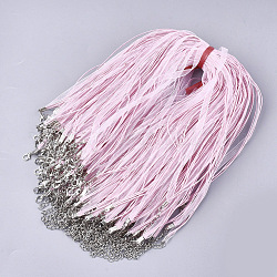 Gewachste Schnur- und Organza-Band-Halskette, mit Eisenklammern Karabiner, Platin Farbe, rosa, 17.6 Zoll ~ 17.8 Zoll (45~455 cm), 7 mm