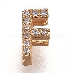 Ciondoli con zirconi cubici in micro zircone d'ottone placcato oro, lettera, chiaro, letter.f, 7~7.5x1.5~6.5x3mm, Foro: 6x1 mm