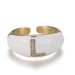 Латунные кольца из манжеты с прозрачным цирконием, открытые кольца, с эмалью, без кадмия и без свинца, золотые, letter.l, размер США 7 1/4, внутренний диаметр: 17.6 мм