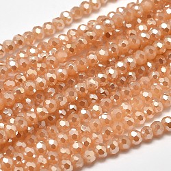 Faceted(32 Facets) Round Full Rainbow Plated Imitation Jade Electroplate Glass Beads Strands, Sandy Brown, 4mm, Hole: 1mm, about 100pcs/strand, 14.9 inch