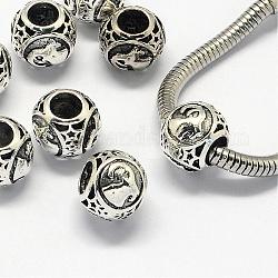 Metall Großlochperlen, großes Loch Rondell Perlen, mit Sternbild / Sternzeichen, Antik Silber Farbe, Steinbock, 10.5x9 mm, Bohrung: 4.5 mm