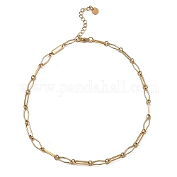 304 collier chaîne à maillons ovales et losanges en acier inoxydable, véritable 18k plaqué or, 16~16-1/8 pouce (40.6~41 cm)