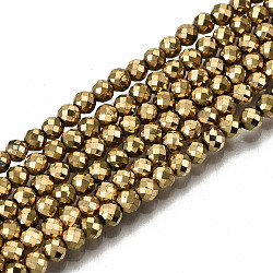 Chapelets de perles en hématite synthétique sans magnétiques, ronde, facette, véritable 18k plaqué or, 3mm, Trou: 1mm, Environ 132~138 pcs/chapelet, 14.96 pouce ~ 15.75 pouces (38 cm ~ 40 cm)